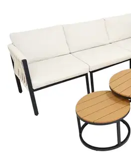 Záhradný nábytok KRETA záhradná rohová modulová sedacia súprava, béžová/teak