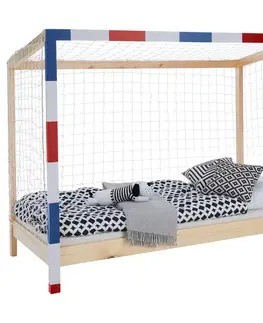 Postele KONDELA Futal montessori posteľ 90x200 cm prírodná / biela / modrá / červená
