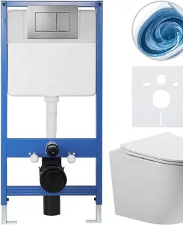 Záchody CERANO - Kompletný podomietkový WC set Lite/Cesso - biela lesklá - WC tlačidlo Classic, tmavo šedá - predstenová inštalácia / sadrokartón - 49x36 CER-081300