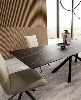 Jedálenské stoly DELIFE Jedálenský stôl Edge 200-300x100 keramika Laminam®Noir Desir hnedá krížová podstava obdĺžnik čierny rozkladací