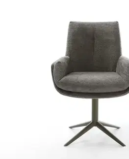 Jedálenské stoličky DELIFE Jedálenská stolička Clea-Flex bouclé mäkký tmavobéžová podstava efektová titánová farba 360° otočný hojdacia funkcia