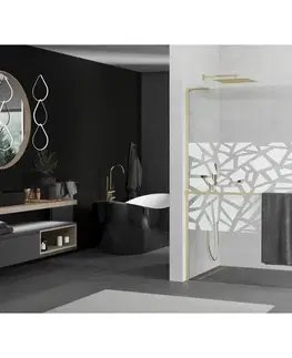 Sprchové dvere MEXEN/S - Kioto+ L Sprchová zástena WALK-IN s poličkou a držiakom uterákov 80 x 200, biely vzor, zlatá kartáčovaná 800-080-123-55-85