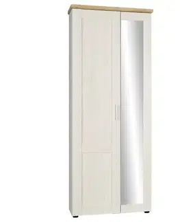 Šatníkové skrine NABBI Lavrion W-2D dvojdverová predsieňová skriňa so zrkadlom sosna Andersen / dub artisan
