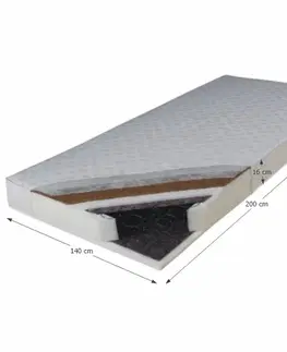Matrace KONDELA Kokos Medium pružinový matrac 140x200 cm pružiny / plsť / PUR / latex-kokos doska / látka