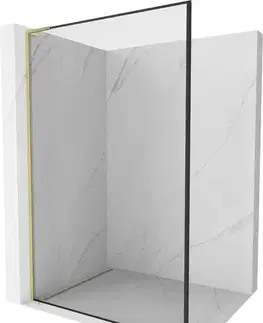 Sprchové dvere MEXEN/S - Kioto L Sprchová zástena WALK-IN 90 x 200, čierny vzor, zlato kartáčovaná 800-090-103-55-70