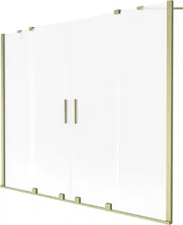 Sprchové dvere MEXEN/S - Velar Duo dvojkrídlová posuvná vaňová zástena 200 x 150 cm, dekor, zlatá kartáčovaná 896-200-000-32-55