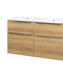 Kúpeľňový nábytok Mereo Mailo, kúpeľňová skrinka s keramickým umývadlom 121 cm, dub Riviera, elox AL madlo CN523A