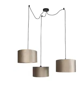 Závesné svietidlá Závesná lampa čierna s sivohnedým tienidlom 35cm 3-Lights - Cava