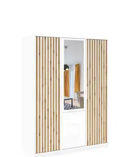 Šatníkové skrine INDI LUX  3D satnikova skrina, biela so zrkadlom