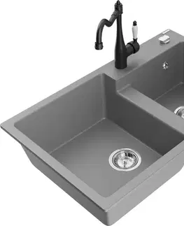Kuchynské drezy MEXEN/S MEXEN/S - Tomas granitový drez 2-bowl vrátane batérie Carla, šedá 6516-71-670700-70
