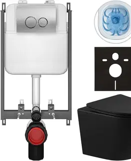 Záchody CERANO - Kompletný WC set Basic/Cesso - čierna matná - WC tlačidlo Dualo/Strieborná - na zamurovanie - 49x36 CER-8050BD86341