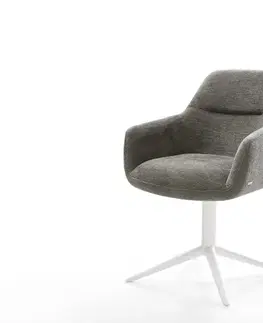 Jedálenské stoličky DELIFE Jedálenská stolička Pejo-Flex bouclé mäkký tmavobéžová krížová podstava biela 360° otočný hojdacia funkcia vrecková pružina