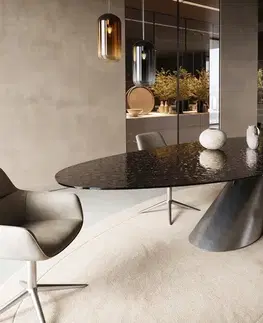 Jedálenské stoly DELIFE Jedálenský stôl Edge oválny 280x130 reliéfne sklo dymovo čierna 3D dizajn Cono metalická strieborná