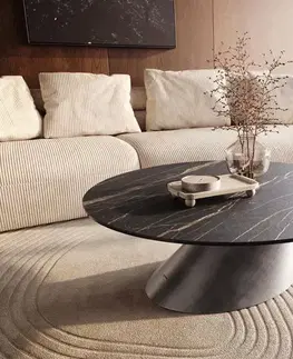 Konferenčné stolíky DELIFE Konferenčný stolík Edge okrúhly 100x100 cm keramika Laminam® Noir Desir hnedá Conis metalická strieborná