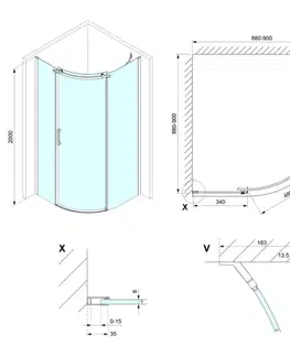 Sprchové dvere POLYSAN - THRON ROUND štvrťkruhová sprchová zástena 900x900, číre sklo, pravá TL2690R-5005