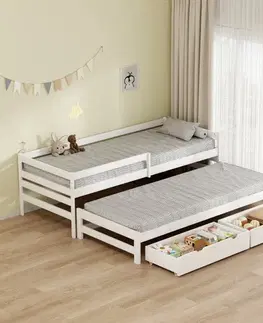 Postele KONDELA Elara detská posteľ s prístelkou 90x200 cm biela