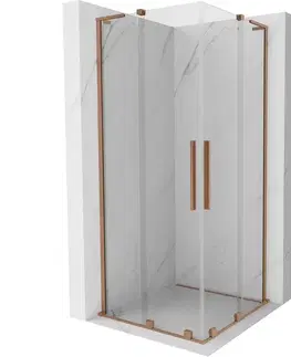 Sprchovacie kúty MEXEN/S - Velar L Duo sprchovací kút, posuvné dvere 100 x 100, transparent, meď kartáčovaná 871-100-100-02-03-65