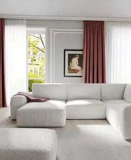 Sedacie súpravy XL DELIFE Pohovka v tvare U Lanzo 300x210 cm bouclé bielo-krémová ležadlo variabilné s taburetom