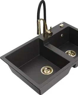 Kuchynské drezy MEXEN/S MEXEN/S - Tomas granitový drez 2-bowl vrátane batérie Aster, čierna kropenatá 6516-76-73450-57-G