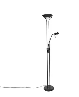 Stojace lampy Moderná stojaca lampa čierna s lampou na čítanie vrátane LED s tlmením na teplé - Diva