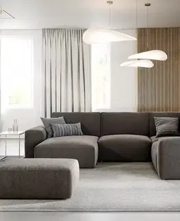 Sedacie súpravy XL DELIFE Pohovka v tvare U Lanzo 300x210 cm mikrovlákno khaki-hnedá variabilné ležadlo s taburetom