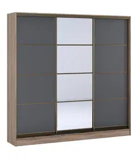 Šatníkové skrine KORRA posuvná šatníková skriňa 3D, sonoma truffel/čierna