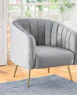 Kreslá KONDELA Bagy dizajnové kreslo sivá (Velvet) / zlatá