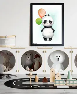 Obrazy do detskej izby Obrázok na stenu Panda s farebnými balónmi