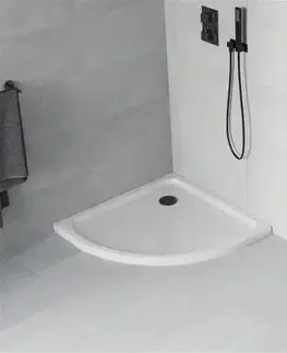 Vane MEXEN/S - Flat sprchová vanička štvrťkruhová slim 90 x 90, biela + čierny sifón 41109090B