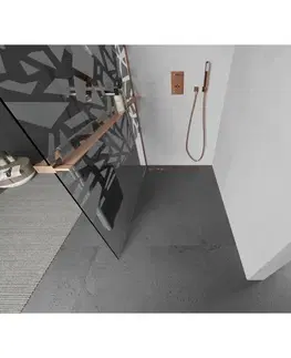 Sprchové dvere MEXEN/S - Kioto+ L Sprchová zástena WALK-IN s poličkou a držiakom uterákov 80 x 200, biely vzor, meď kartáčovaná 800-080-123-65-85