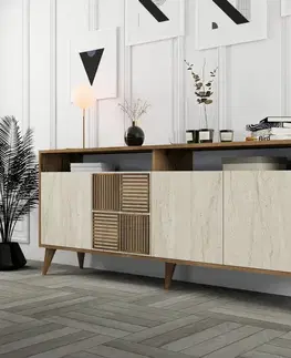 Komody Konzolový stolík / Komoda Milan - Walnut, Travertine