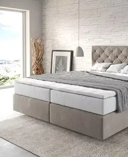Postele Boxspring DELIFE Boxspring posteľ Dream-Great 180×200 cm mikrovlákno béžová s vreckovou pružinovou matracou a visco topperom