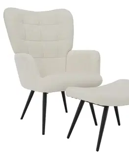 Kreslá KONDELA Haben kreslo s podnožou biela (Velvet) / čierna
