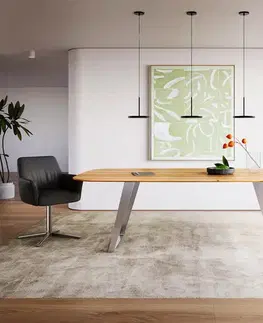 Jedálenské stoly DELIFE Jedálenský stôl Edge zaoblený tvar 240x120x2,5-3 dub prírodný nerezová oceľ skosený švajčiarska hrana