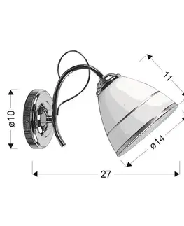 Nástenné svetlá Chrómová nástenná lampa, sklo, biele tienidlo, s vypínačom, Elotte