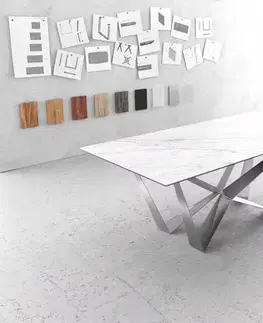 Jedálenské stoly DELIFE Jedálenský stôl Edge 200x100 cm keramika Laminam® Statuarietto biela Spider plochá nerezová oceľ