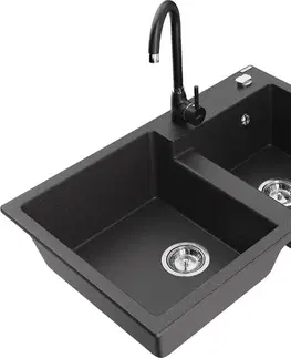 Kuchynské drezy MEXEN/S MEXEN/S - Tomas granitový drez 2-bowl vrátane batérie Telma, čierna kropenatá 6516-76-670200-70