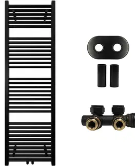 Doplnky do kúpeľne CERANO - Koupelnový radiátorový set Lincoln - ústřední vytápění - středové připojení 50 mm - 484W - černá matná - 1600x500 mm CER-663415