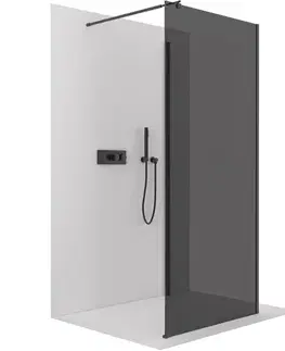 Sprchovacie kúty CERANO - Sprchová zástěna Walk-in Onyx Corner Round L/P - 8 mm - kulatá vzpěra - černá matná, grafitové sklo - 100x120x200  CER-670139