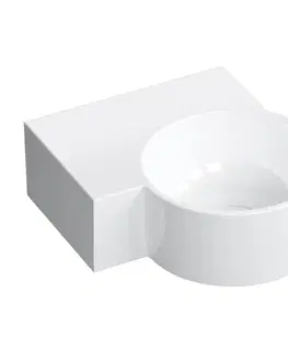Umývadlá OMNIRES - OVO M+ umývadlo na dosku/závesné - ľavé, 33 x 34 cm, biele lesk; OVO335UWLBP