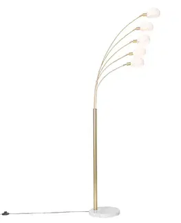 Stojace lampy Dizajnová stojaca lampa mosadz s opálovým sklom 5-svetlo - Sixties Marmo