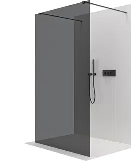 Sprchovacie kúty CERANO - Sprchová zástěna Walk-in Onyx Duo L/P - 10 mm - hranatá vzpěra - černá matná, grafitové sklo - 90x200  CER-8050BD722412