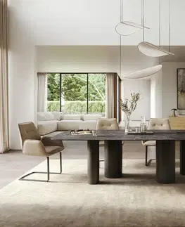 Jedálenské stoly DELIFE Jedálenský stôl Edge zaoblený 260×120 cm keramika Laminam® Nero Greco antracitová pilier kov čierna