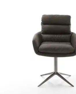 Jedálenské stoličky DELIFE Otočná jedálenská stolička Abelia-Flex s opierkami mikrovlákno antracit vintage podstava grafit 360° otočná hojdacia funkcia