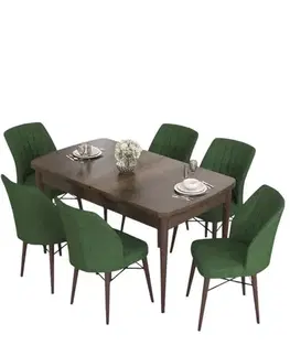 Jedálenské sety Extendable Dining Table & Chairs Set (7 Pieces) Eva - Baroque, Khaki
