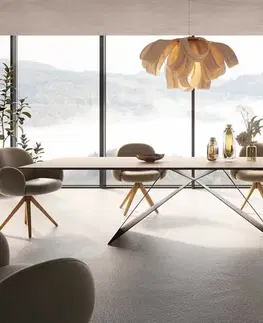 Jedálenské stoly DELIFE Jedálenský stôl Edge 300x100 keramika Laminam® piesková dubová farba podstava v tvare V plochá oceľ čierna