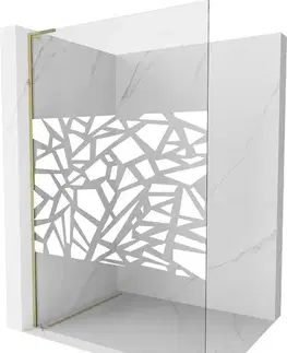 Sprchové dvere MEXEN/S - Kioto L Sprchová zástena WALK-IN 80 x 200, biely vzor, zlatá 800-080-103-50-85