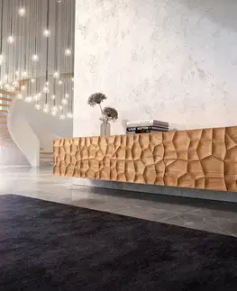 Televízne stolíky DELIFE TV stolík Solu 260 cm akácia prírodná 2 dvierka 6 zásuviek závesný 3D čelo