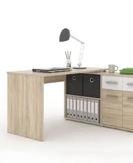 Písacie a pracovné stoly KONDELA Rafael New rohový pc stolík dub sonoma / biela
