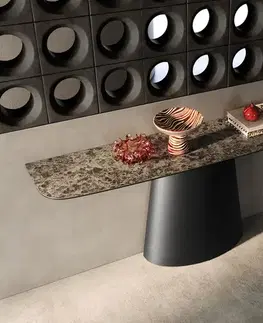 Konzolové stolíky DELIFE Konzolový stolík Edge zaoblený tvar 180×40 cm keramika Emperador Extra Lucidato tmavohnedá kužeľová kov čierna
